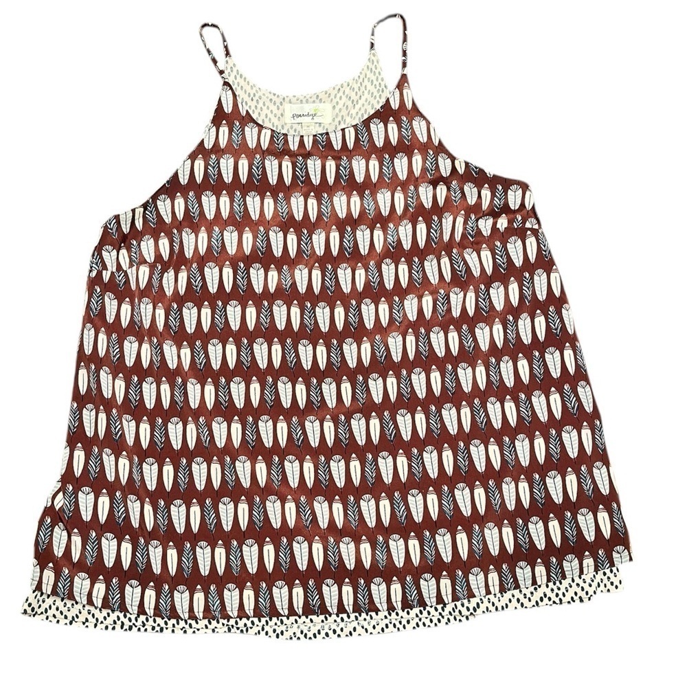 Porridge for Anthropologie Feather Print Layered Split Back Camisole Top Size M